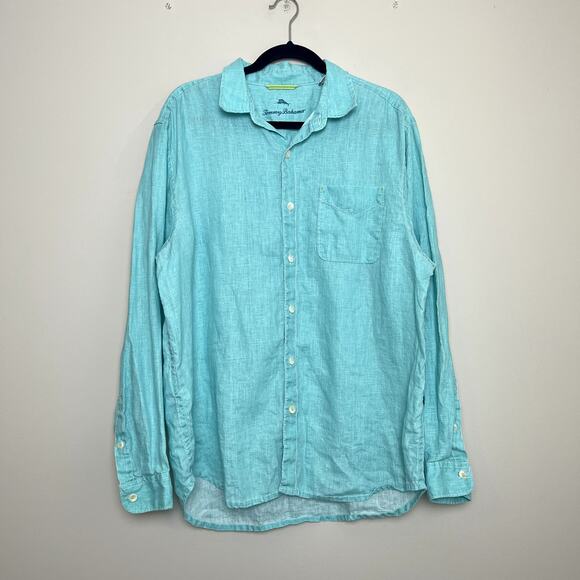 Tommy Bahama Blue Casual Beach Linen Lagenlook Button Collared Men's Shirt Sz L - Picture 1 of 6